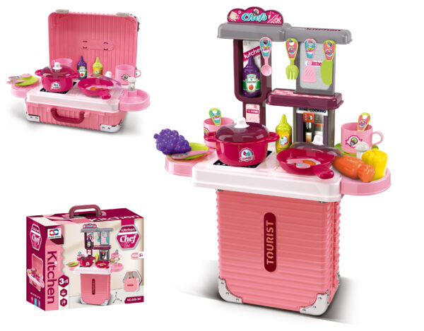 Children's Kitchen Playset - Portable Cooking Station - Pink