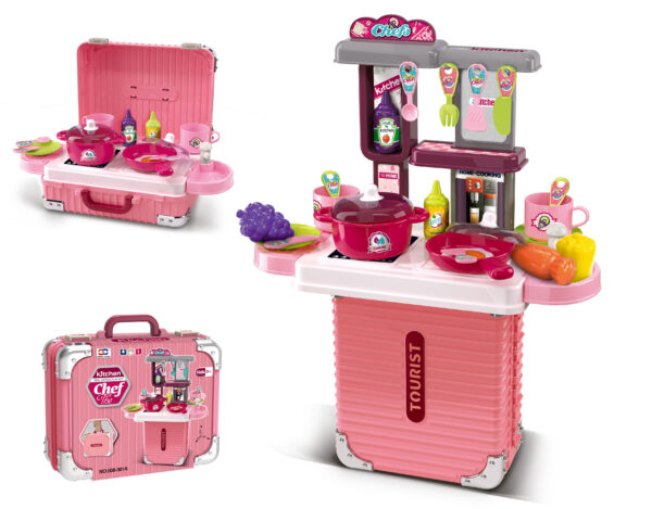 008-301A Children's Kitchen Playset - Portable Cooking Station - Pink