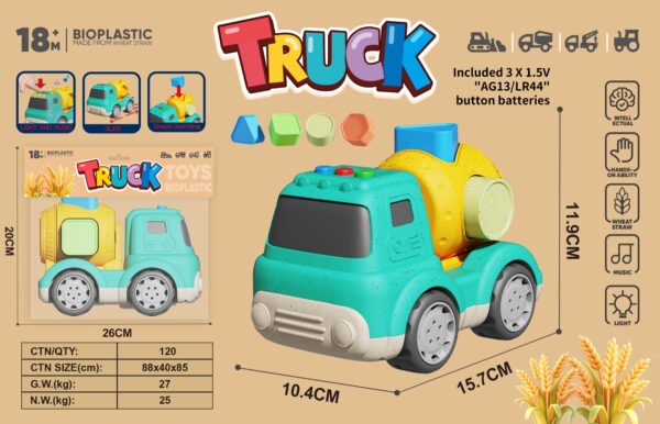 0100-2B Eco-Friendly Bioplastic Blue Toy Truck - Light & Music Mixer