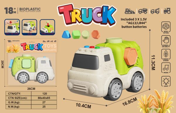 0100-3B Eco-Friendly Bioplastic Green Toy Truck - Light & Music Mixer