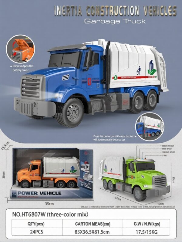 HT6807W-edited 1:16 Inertia cleaning car - 4 key with light and music