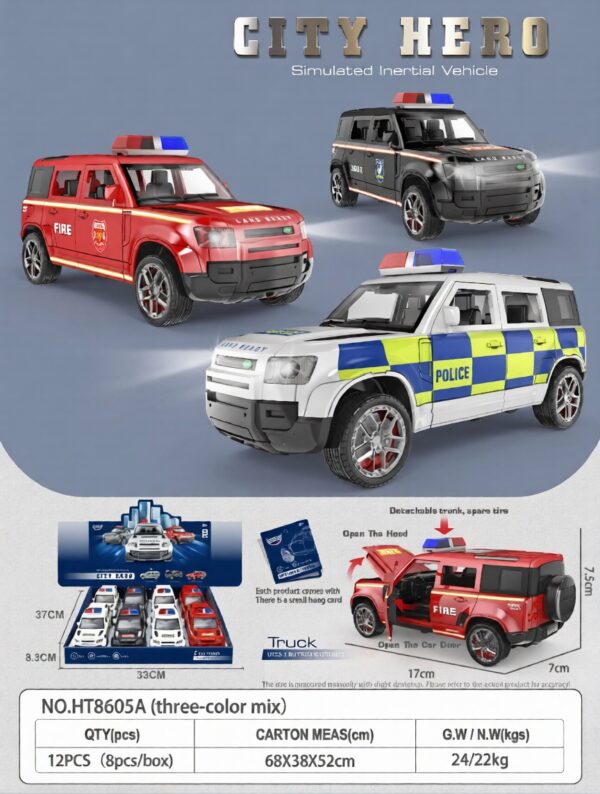 HT8605A-edited 1:30 Inertia police car with sound and light(8/box)