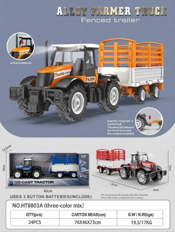 1:16 Inertia alloy Farmer Vehicle with sound and light - Fence Trailer