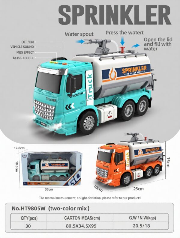 1:16 Inertia water truck with water spray - 4 key with light and music