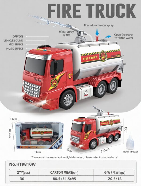 1:16 Inertia fire truck with water spray - 4 key with light and music