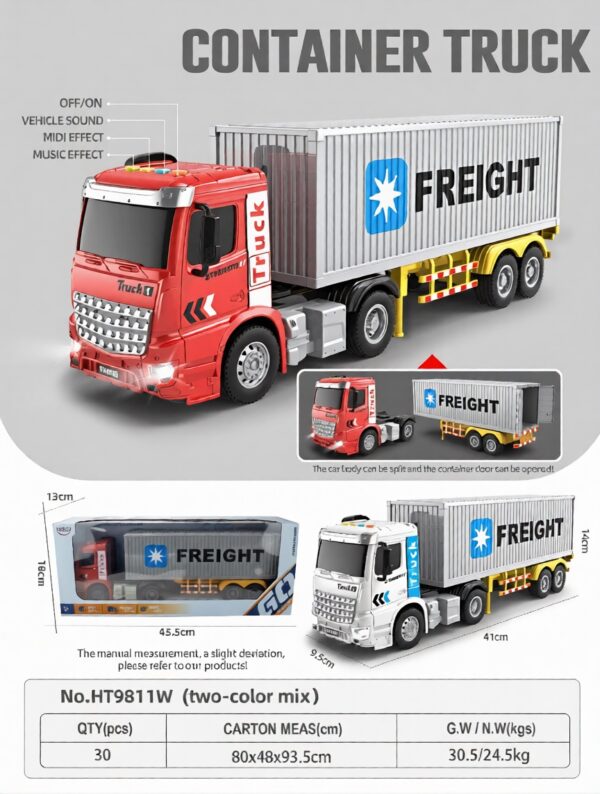 HT9811W-edited 1:16 Inertia container truck - 4 key with light and music