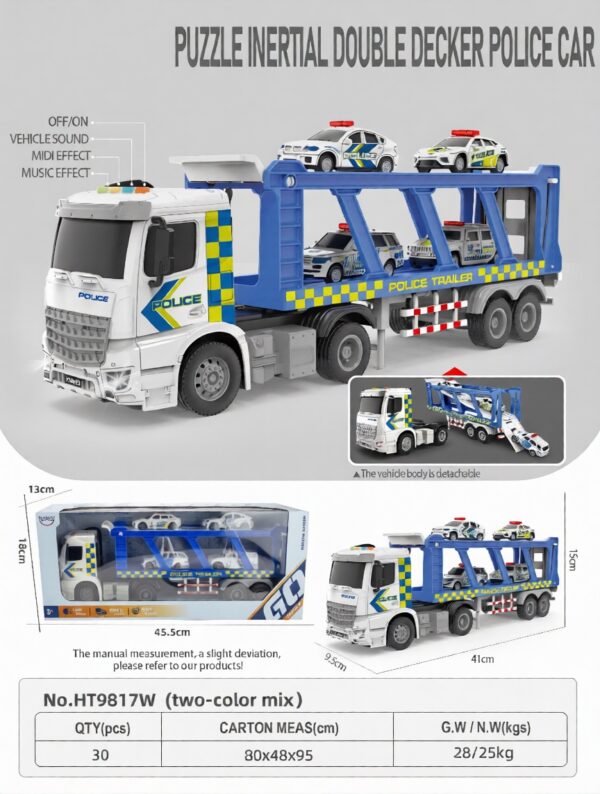1:16 Inertia double-decker transport police car with 4-key with light and music
